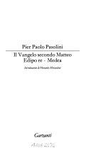 Copertina  Il Vangelo secondo Matteo ; Edipo re ; Medea 